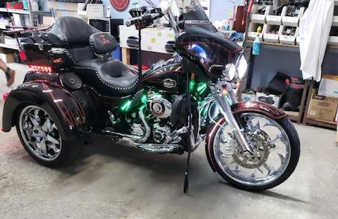 Custom motorcycle audio installation at Hollywood Sound